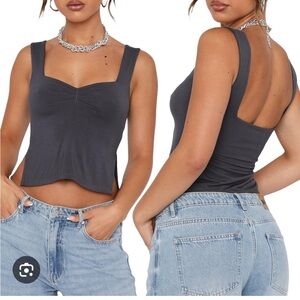 White Fox Taking Off Top, Small, NWOT, Charcoal Gray, MSRP$30